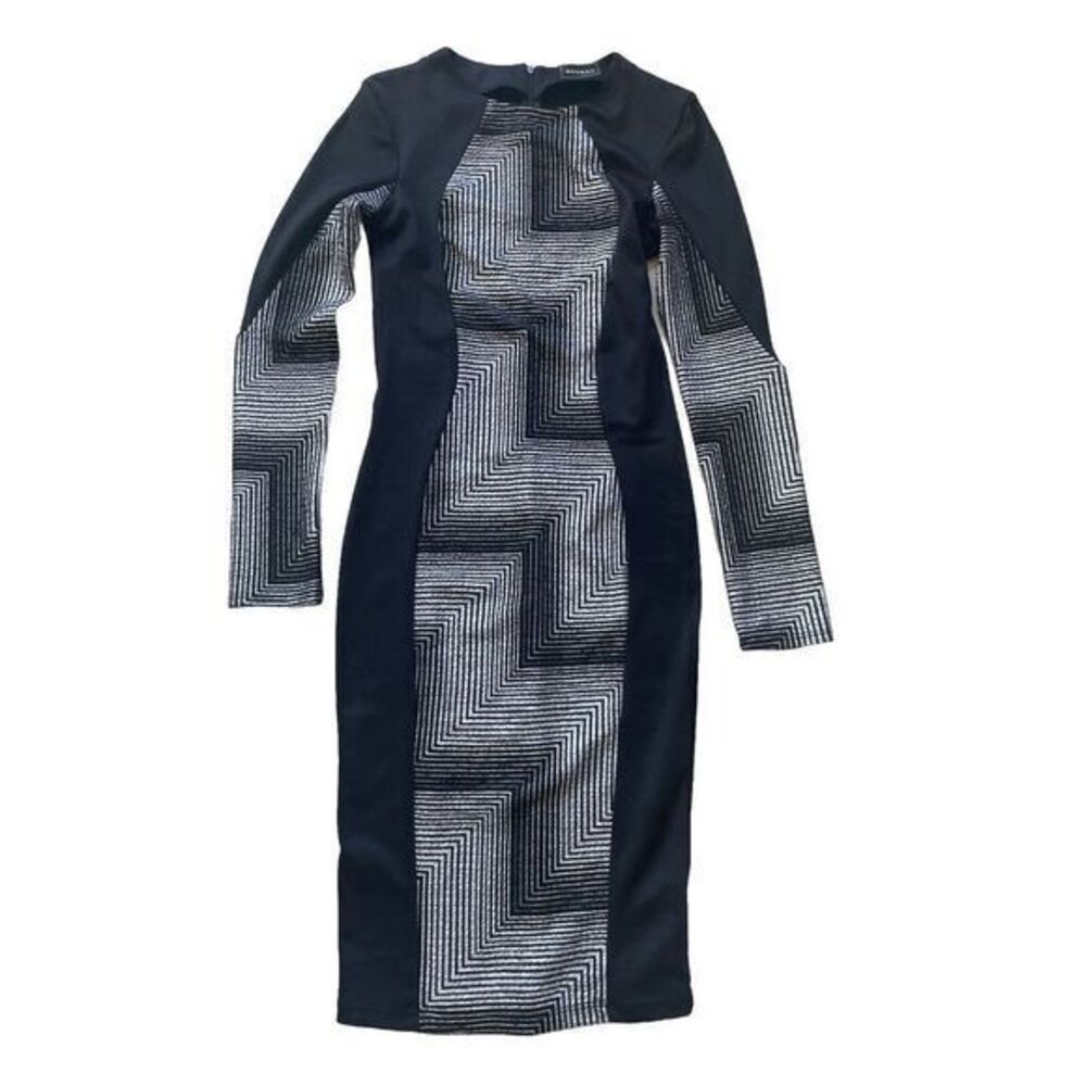 Monaco Womens Holographic Striped Print Long Sleeve Long Dress L‎ Made In USA